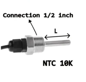 NTC 10K سیمی غلاف دار 6 میل اتصال 1/2 اینچ با کابل (رنج دما ۵۰-تا ۲۰۰+)
